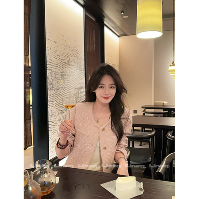 林子秋【普罗幻想】粉色织金片羊毛小香外套