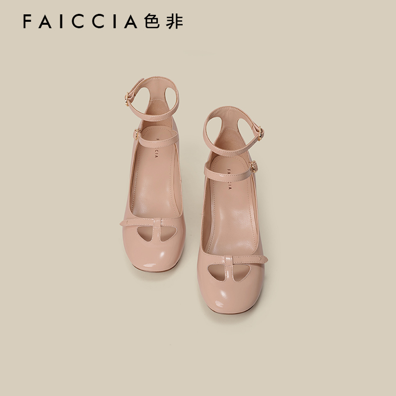 双扣带玛丽珍女鞋色非