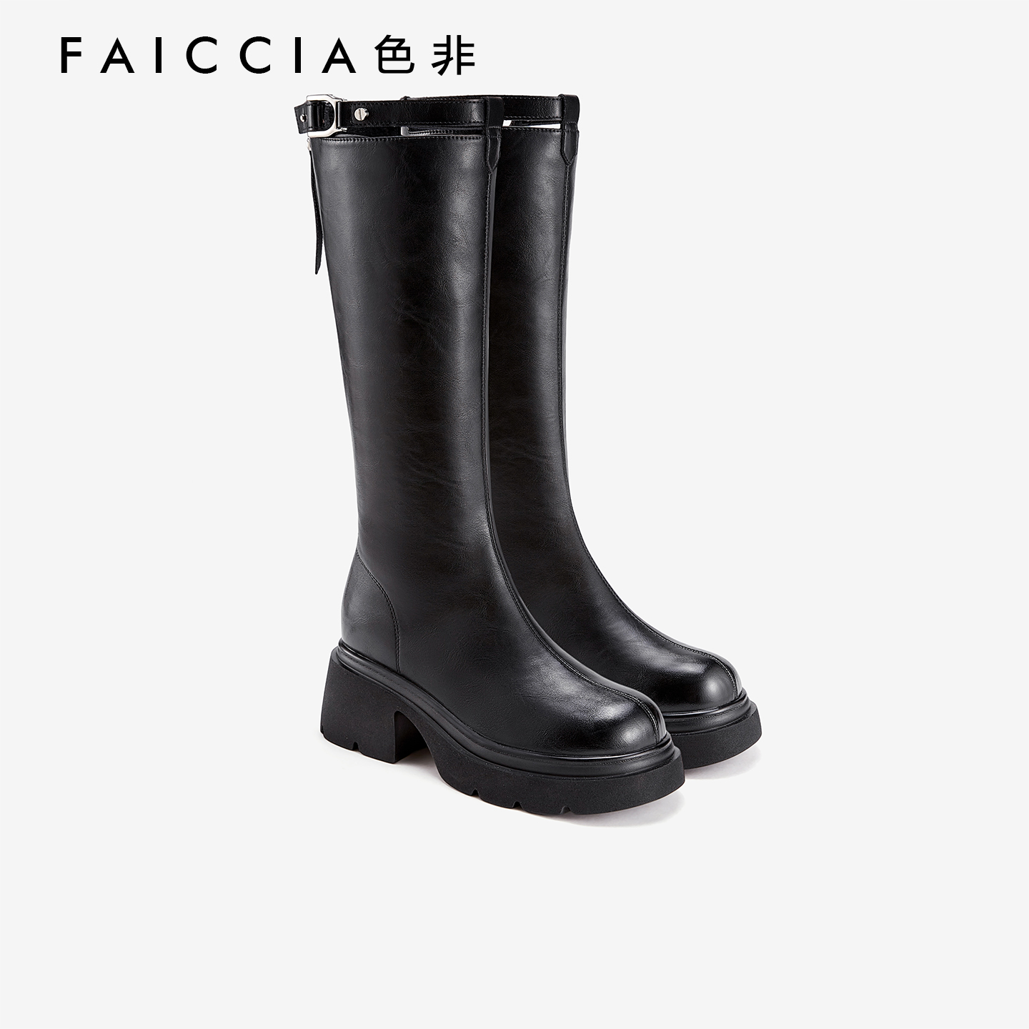 后拉链美拉德系高筒骑士靴女