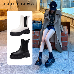 英伦风烟筒靴中筒短靴D553I 新款 色非厚底切尔西靴女款 2025秋冬季