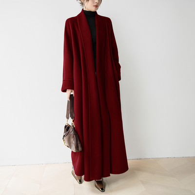 慵懒风红色高支羊毛双面呢大衣