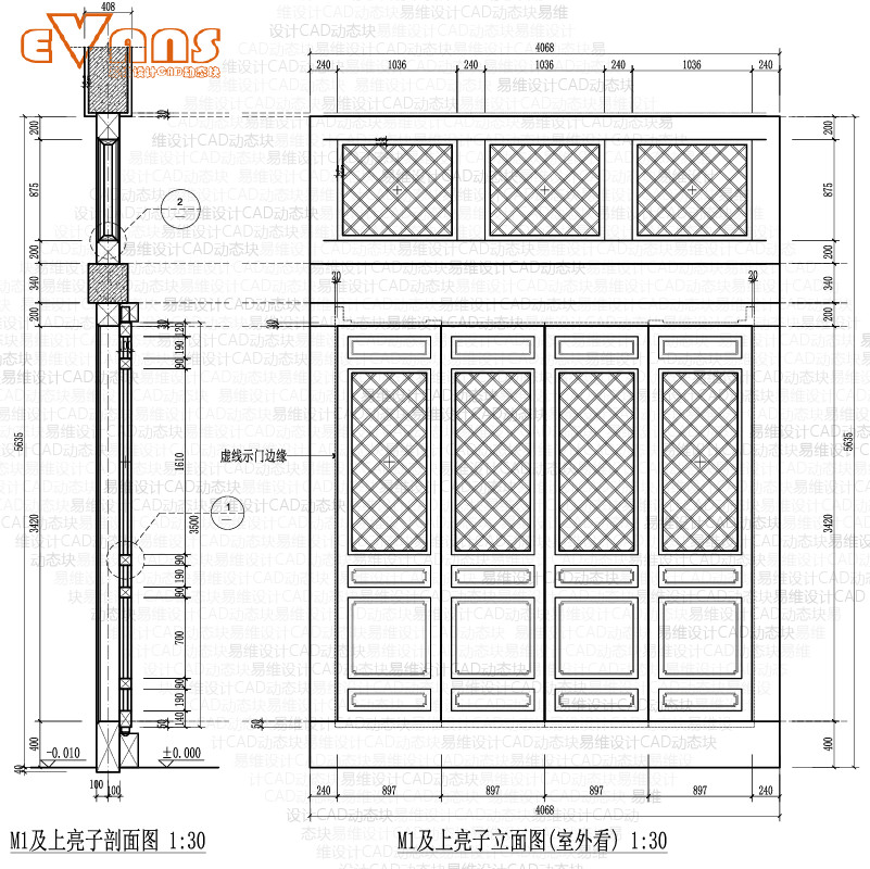 古建木门做法cad动态块电子版 中式建筑大门平立剖及构件大样详图