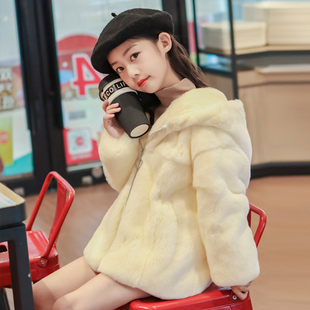 儿童皮草外套中长款男女童宝宝大衣獭兔毛整皮毛一体韩版宽松加棉