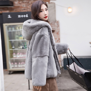 真獭兔毛皮草外套皮毛一体女士裘皮大衣加厚显瘦年轻款毛毛大衣冬