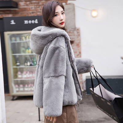 真獭兔毛皮毛一体女士皮草外套