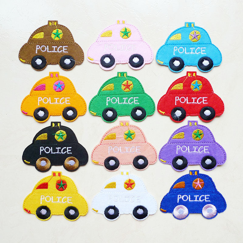 可爱时尚卡通警车汽车布贴衣服补丁贴背胶儿童衣服裤刺绣熨烫贴花