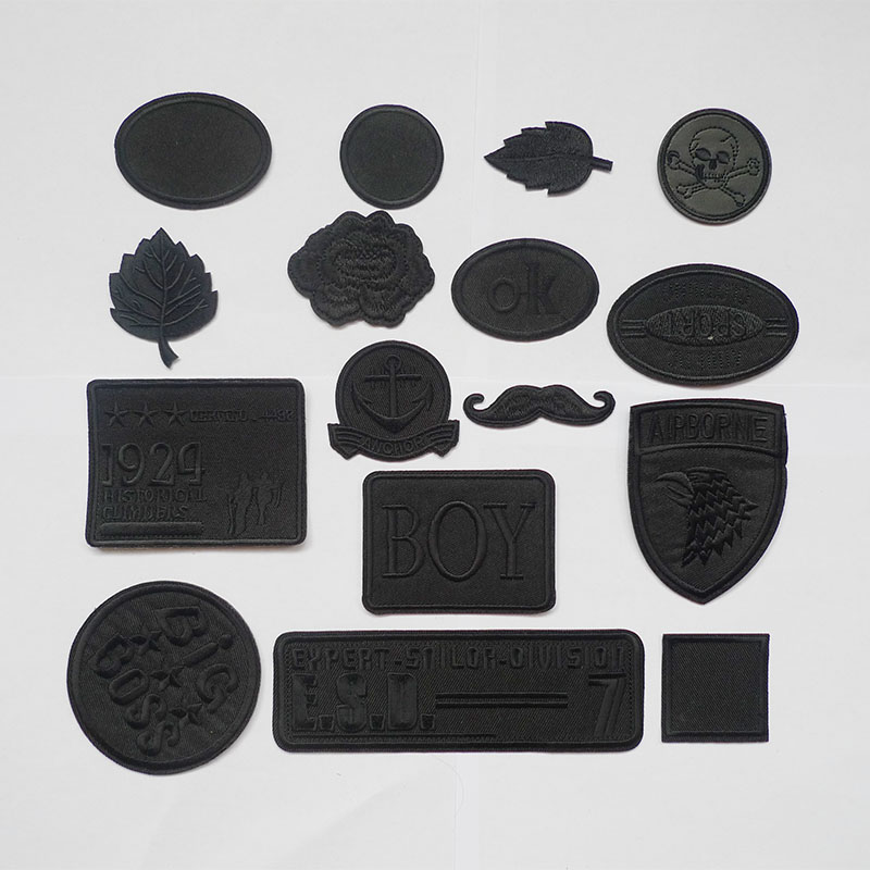 百搭黑色徽章刺绣布贴牛仔裤羽绒衣服补丁贴背胶修补破洞装饰贴花