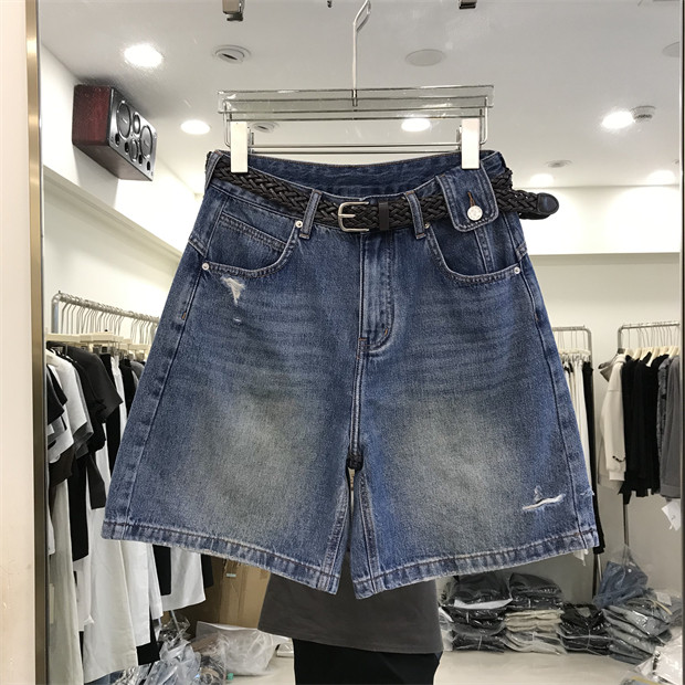 jeans欧货2026夏季新款破洞高腰牛仔短裤女宽松阔腿裤四分裤潮818