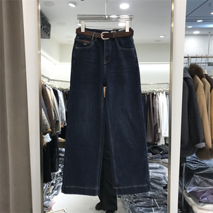 加绒宽松直筒垂感显瘦裤 窄版 2025新款 女高腰冬季 子9092 阔腿牛仔裤