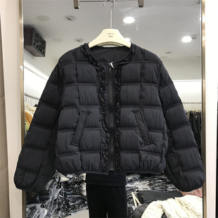 圆领荷叶边短款羽绒服女2025冬季新款宽松百搭保暖90白鸭绒外套潮