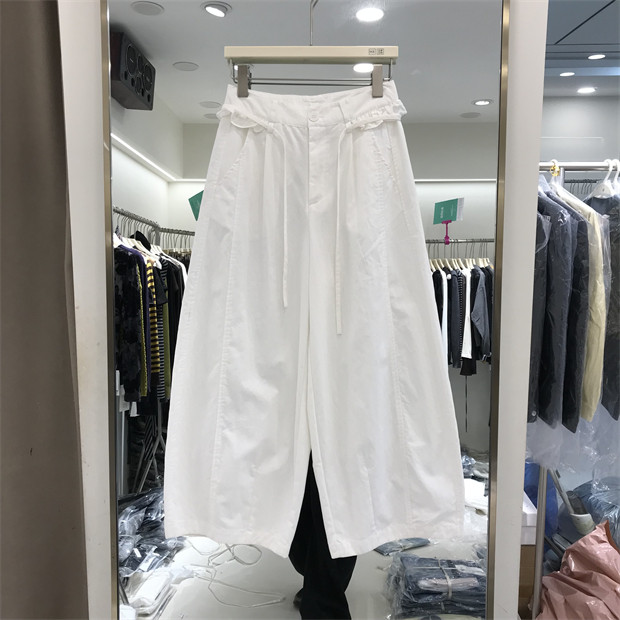 欧洲站2026春季新款高腰百搭简约慵懒风花边九分休闲气球裤女5833