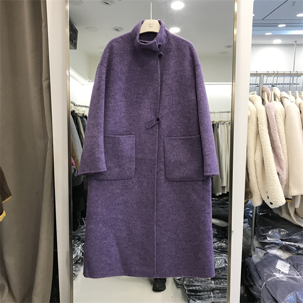 双面羊绒大衣女中长款2025秋冬韩系气质通勤立领保暖绵羊毛呢外套