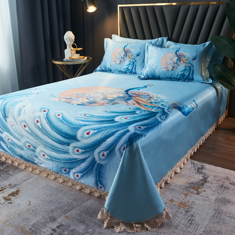 夏天冰丝凉席三件套床单可水洗机洗软席折叠蕾丝花边空调席子家用