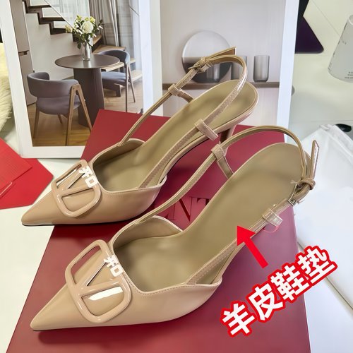 顶版裸色高跟凉鞋v扣漆皮一字带