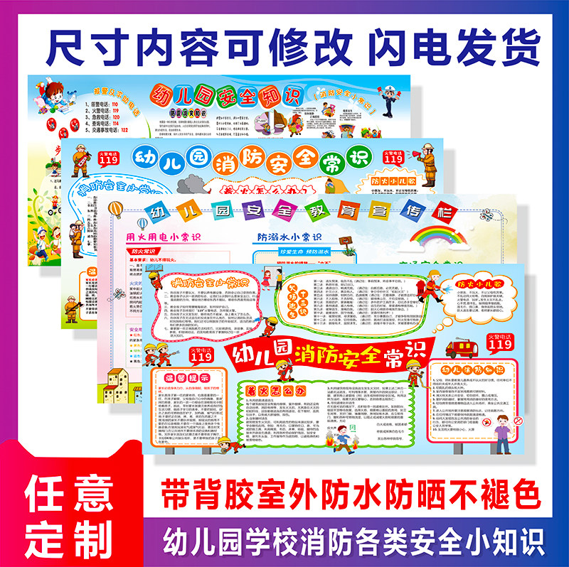 幼儿园消防安全教育科普知识宣传校园防溺水交通常识海报挂图墙贴