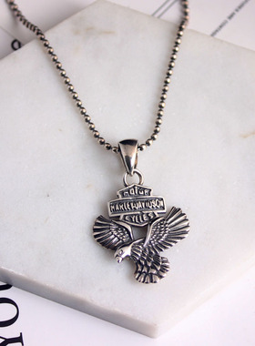 925纯银复古做旧欧美流行经典老鹰挂件配T恤毛衣链男女款吊坠项链