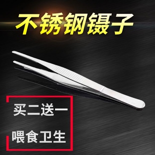 不锈钢镊子加厚镊子尖头圆头带齿辅料镊宠物喂食器小镊子夹子 热卖