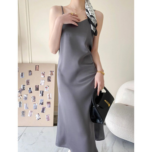 内搭垂感中长款 法式 裙子 新款 高档仿醋酸缎面日系吊带连衣裙女夏季