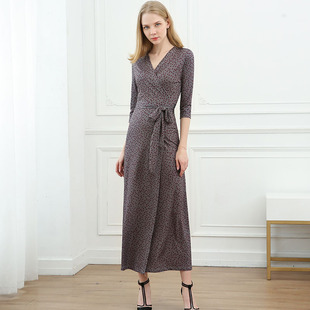 波点系带连衣裙pgdvf2026夏季 显瘦时尚 DVF v领裹身裙修身 欧美新品