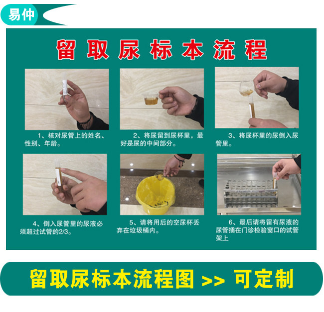 留取尿标本流程图顺序挂图留取便样本采血提示医院宣传海报墙贴画