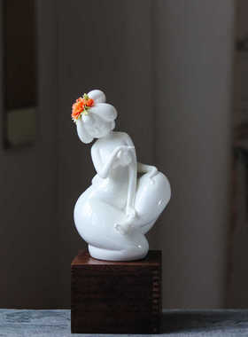 仕女国色天香创意高档工艺品白瓷