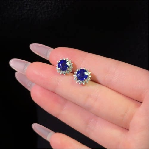 【梅子MEIZI】4.72ct  皇家蓝 S925银 蓝宝石耳钉（F0614）20666