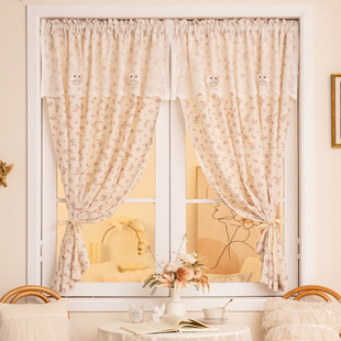 法式浪漫蕾丝粉色小碎花窗帘卧室少女飘窗透光不透人门帘遮挡半帘