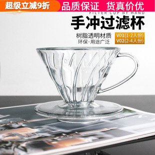V02 V60树脂透明过滤杯手冲单品咖啡锥形简约螺旋导流滴滤杯V01