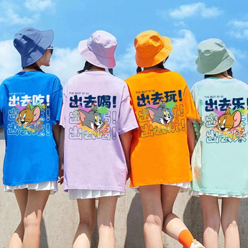 闺蜜装女款姐妹出去玩可定制拍照团建旅游夏季100%纯棉短袖A类T恤