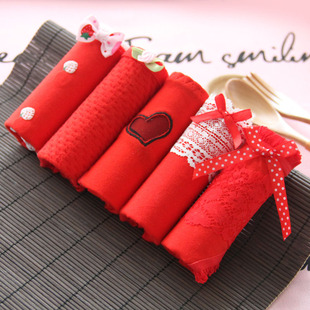 5条包邮 本命年内裤女 大红内裤 新娘女士内裤 节庆红火喜庆组合