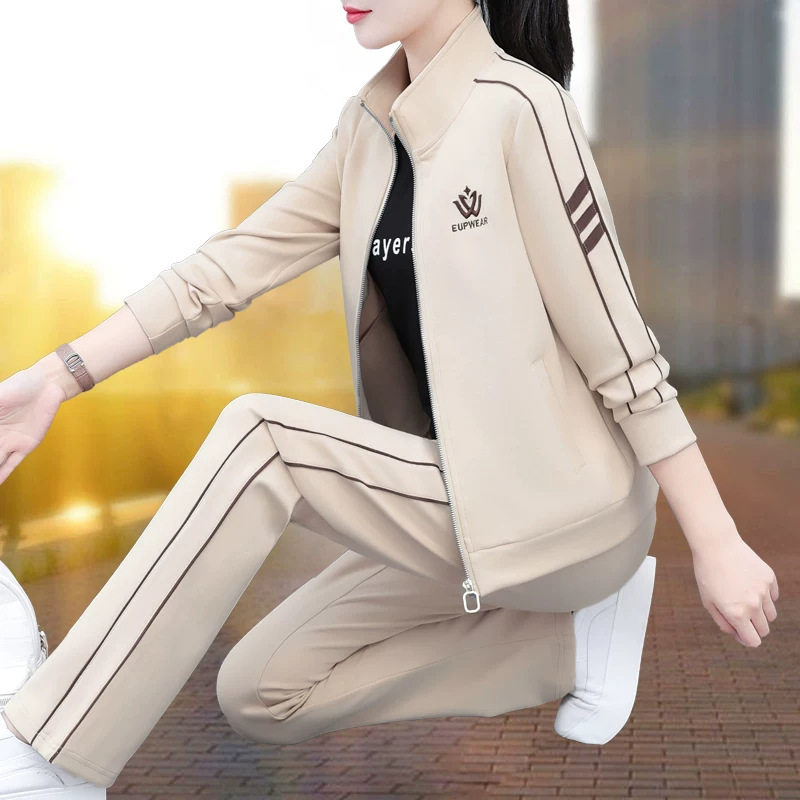 运动服套装女2026新款春秋休闲中年妈妈洋气减龄遮肉卫衣三件套装