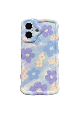 ins风小清新油画花iPhone14Promax手机壳适用苹果13pro防摔保护套闪粉蓝色花朵16小清新少女镜头全包软壳15pm