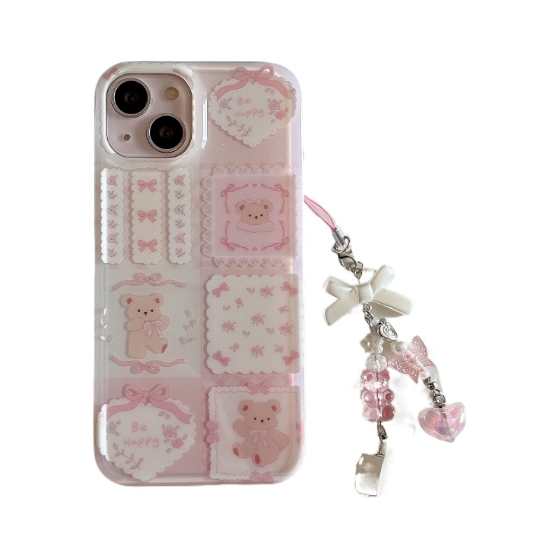 韩系粉色蝴蝶结小熊适用iPhone15promax苹果16手机壳14/13少女心16pro高颜值甜妹个性创意防摔保护壳超好看12