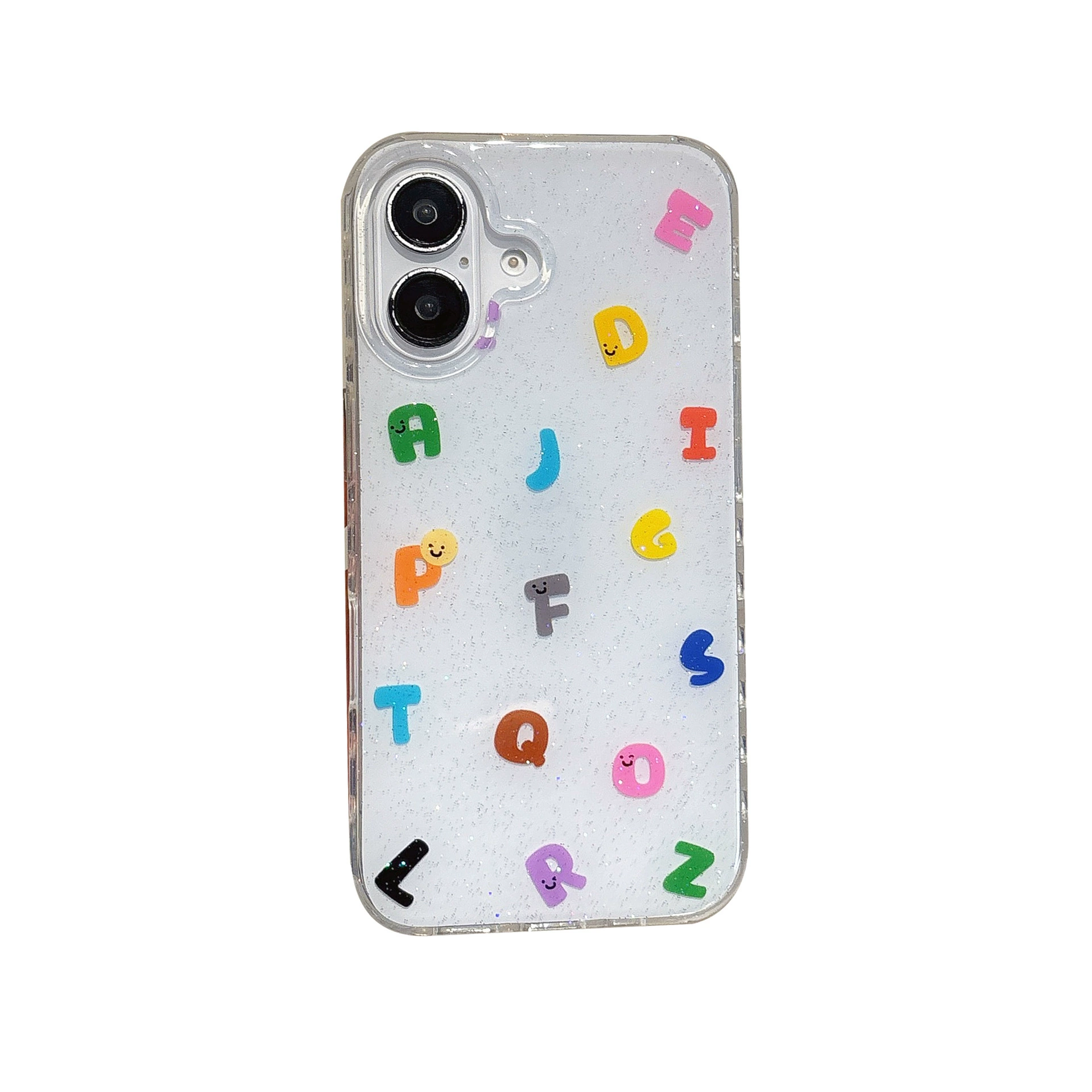 iphone15卡通涂鸦小清新简约彩色英文字母表情手机壳16promax新款适用苹果15防摔保护软壳女款14pm韩风13全包
