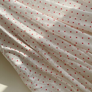丝绒钻光经典新年色白底红波点diy手作丝绒面料