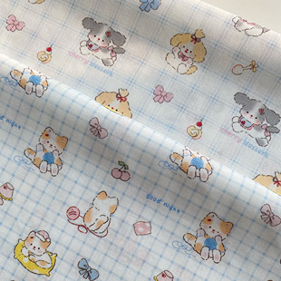 40支纯棉格子小动物小猫小狗卡通薄棉布手作diy发圈头巾包内衬布