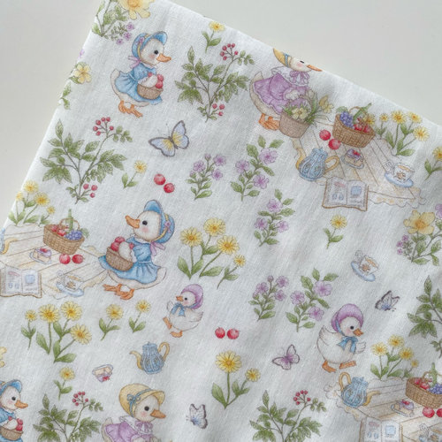 纯棉双层纱可爱小鸭子卡通印花宝宝口水巾浴巾睡衣家居服面料