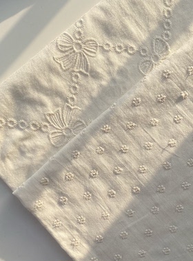 米杏色全棉刺绣薄棉布手作家居服衬衣发圈餐垫娃衣diy布面料