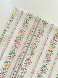 40支纯棉粉色花墙田园风小碎花复古服装面料头巾发圈睡衣diy布