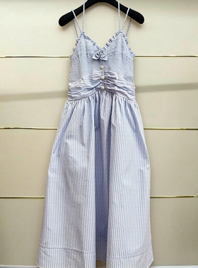 区现货正品 24夏条纹吊带连衣裙LF24X11SO119-240