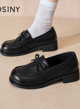 Josiny/卓诗尼26春季英伦风厚底乐福鞋女蝴蝶结粗跟小皮鞋通勤单