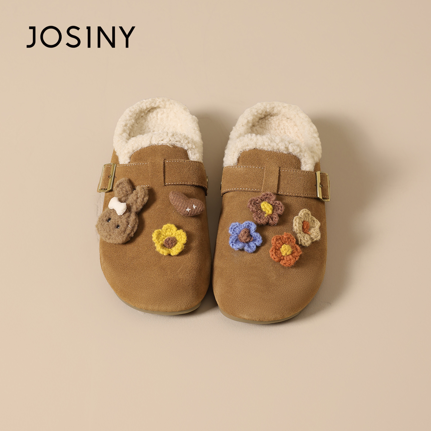 Josiny冬季加绒保暖毛毛装饰鞋
