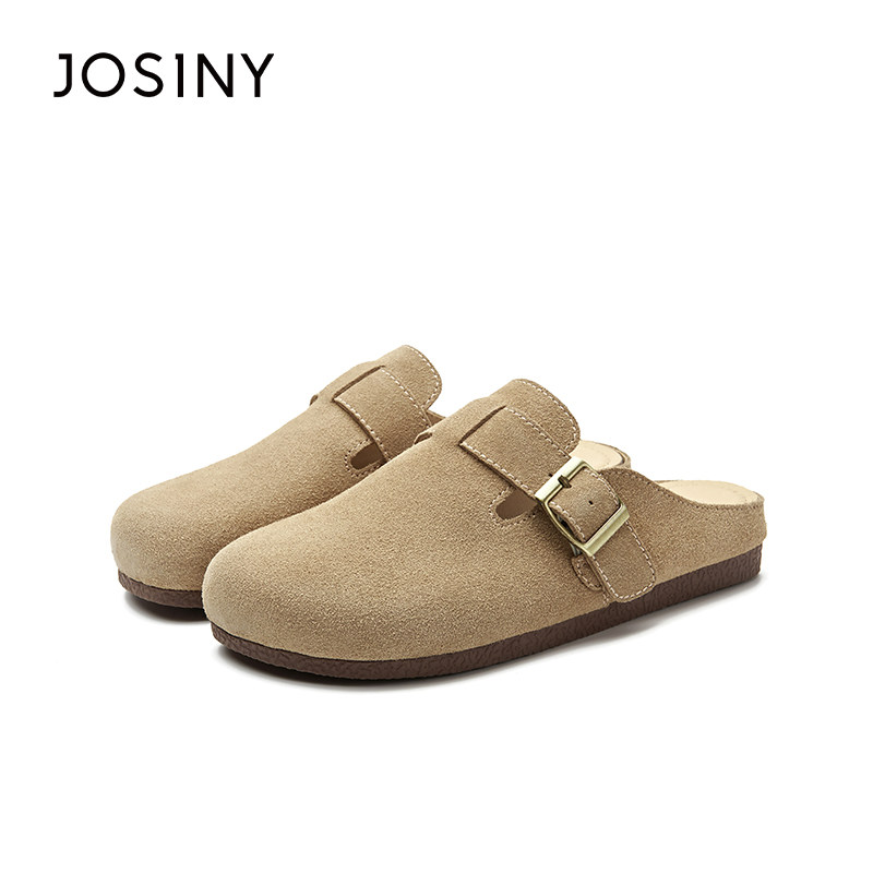 Josiny/卓诗尼加绒勃肯鞋女包头半拖软底外穿百搭穆勒鞋