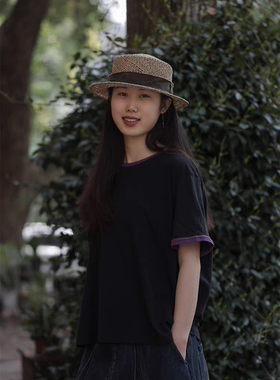 MMBL慢慢变蓝荼春夏软糯百搭撞色T恤 文艺简约百搭 多色35769