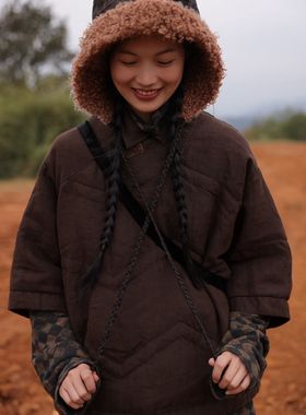 MMBL慢慢变蓝荼亚麻短款羽绒服351103