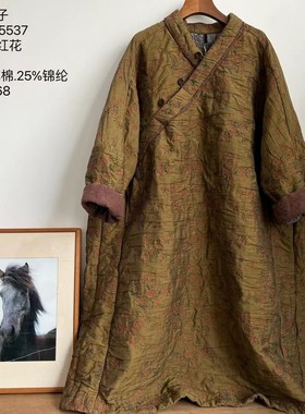 MMBL慢慢变蓝荼色织提花棉长袍荼35537