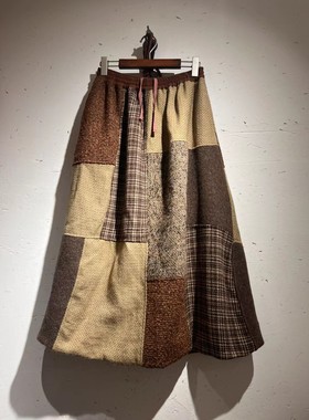 衣路走来 原创设计羊毛混纺拼接松紧腰夹棉半裙39192