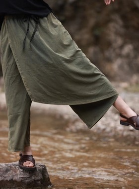 MMBL慢慢变蓝荼原创前片斜径设计假两件松紧腰宽松休闲裙裤35628