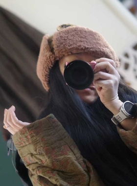 MMBL亚麻拼接羊羔毛雷锋帽慢慢变蓝荼帽子33585-1