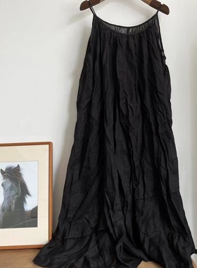 MMBL文艺做旧设计师款荼苎麻宽大飘逸吊带裙